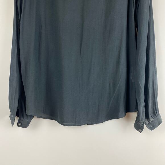 Loft Sheer Ruffle Banded Collar Gray Blouse Womens Size XS - Picture 10 of 11